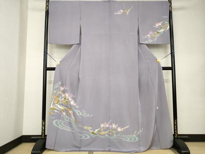 平和屋着物●本加賀友禅作家　志田弘子　訪問着　草花文　正絹　逸品　AABK0090ck