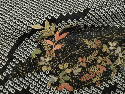 平和屋着物●訪問着　総絞り　刺繍　流水花文　黒地　金糸　金彩　正絹　逸品　未使用　AABK0091ck