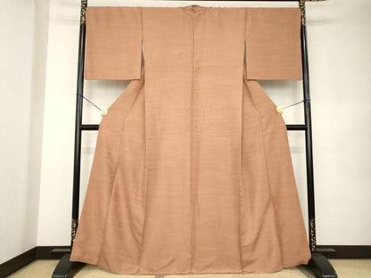 平和屋着物●上質な紬　色無地　真赭色　正絹　逸品　AABK0094ck