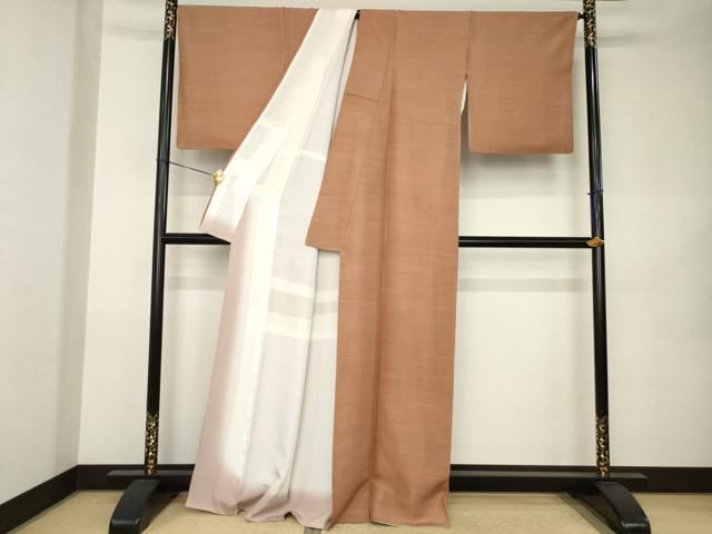 平和屋着物●上質な紬　色無地　真赭色　正絹　逸品　AABK0094ck