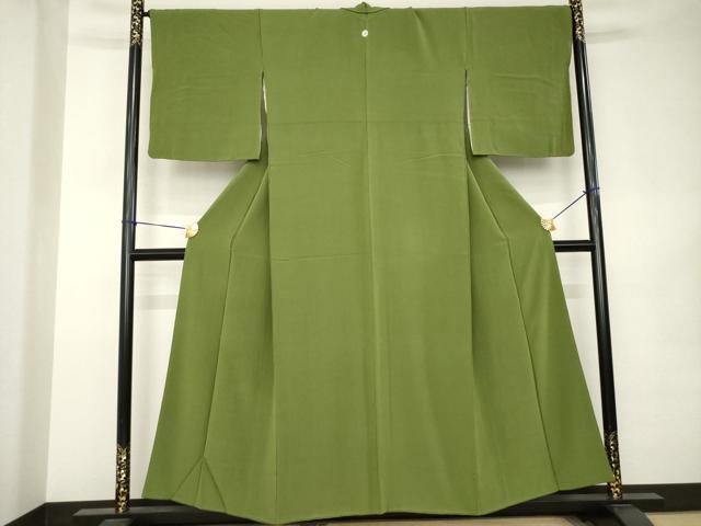 平和屋着物●上質な色無地　草色　正絹　逸品　AABK0095ck