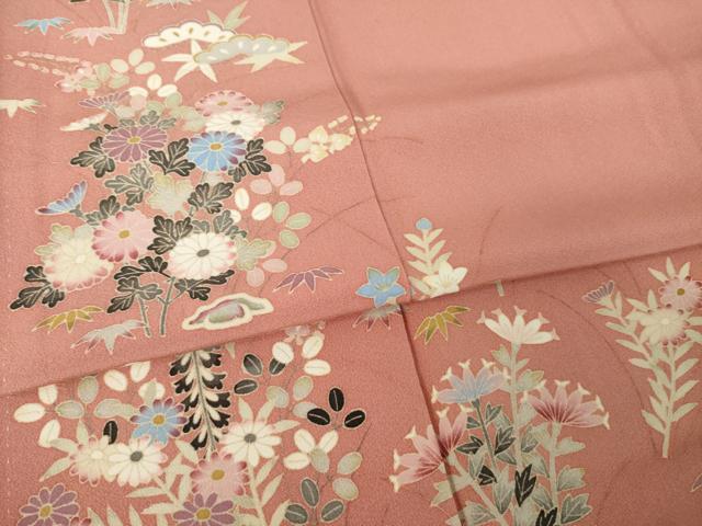 平和屋着物●本加賀友禅作家　柿本市郎　訪問着　草花文　正絹　逸品　AABK0096ck