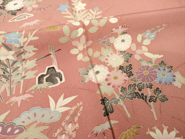 平和屋着物●本加賀友禅作家　柿本市郎　訪問着　草花文　正絹　逸品　AABK0096ck