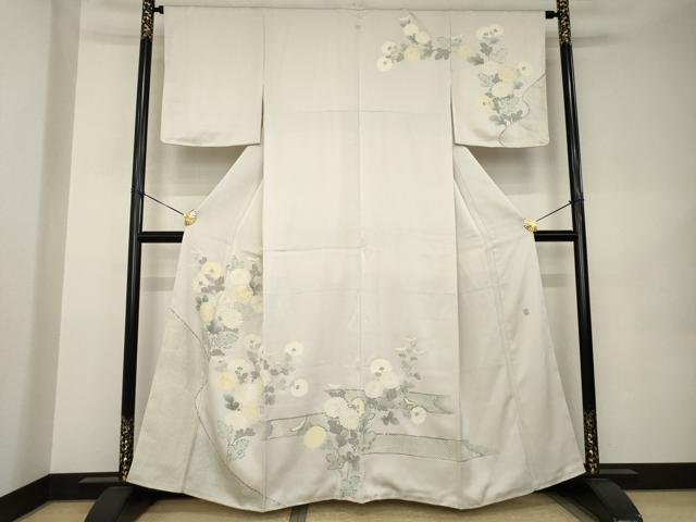 平和屋着物●訪問着　作家物　刺繍　菊　銀彩　正絹　逸品　AABK0103ck