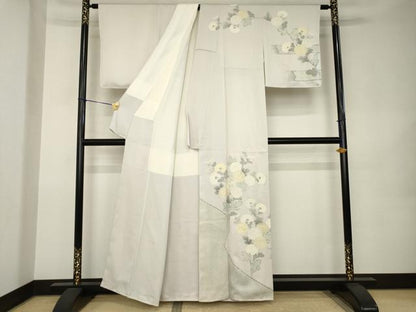 平和屋着物●訪問着　作家物　刺繍　菊　銀彩　正絹　逸品　AABK0103ck