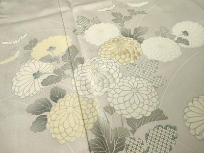 平和屋着物●訪問着　作家物　刺繍　菊　銀彩　正絹　逸品　AABK0103ck