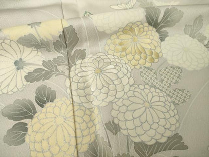 平和屋着物●訪問着　作家物　刺繍　菊　銀彩　正絹　逸品　AABK0103ck