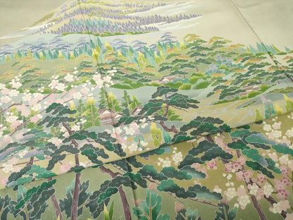 平和屋着物●十日町友禅作家　岡村蒼風　色留袖　風景文　暈し染め　正絹　逸品　AABK0105ck