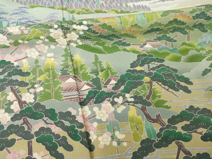 平和屋着物●十日町友禅作家　岡村蒼風　色留袖　風景文　暈し染め　正絹　逸品　AABK0105ck
