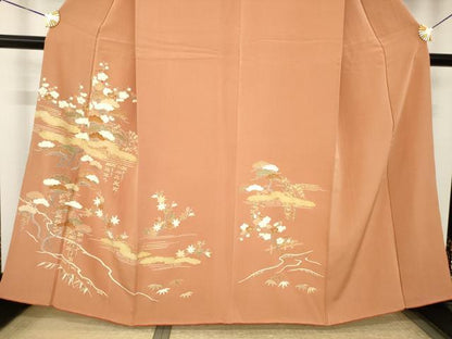 平和屋着物●訪問着　駒刺繍　吉祥松文　正絹　逸品　AABK0107ck
