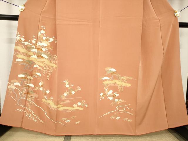 平和屋着物●訪問着　駒刺繍　吉祥松文　正絹　逸品　AABK0107ck