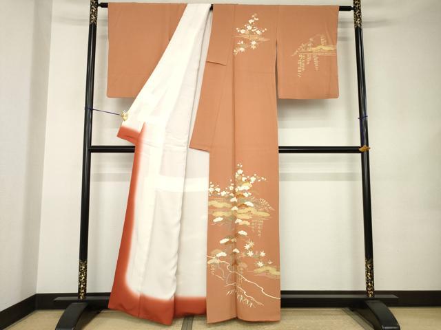 平和屋着物●訪問着　駒刺繍　吉祥松文　正絹　逸品　AABK0107ck