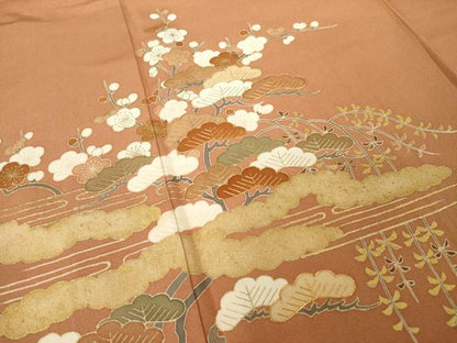 平和屋着物●訪問着　駒刺繍　吉祥松文　正絹　逸品　AABK0107ck