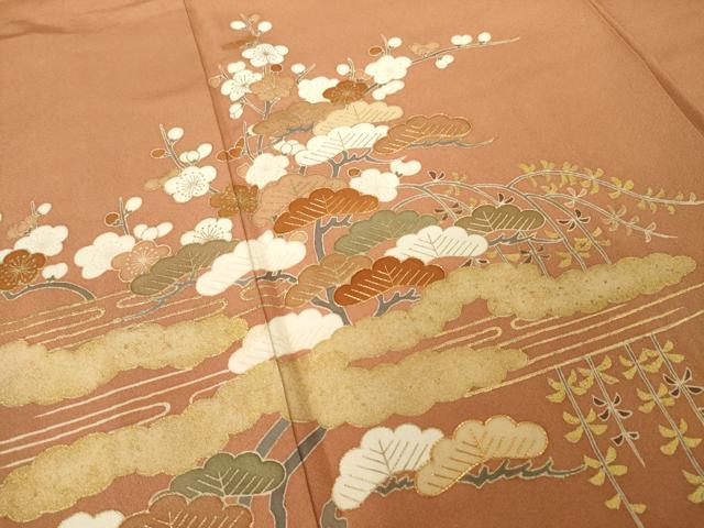 平和屋着物●訪問着　駒刺繍　吉祥松文　正絹　逸品　AABK0107ck