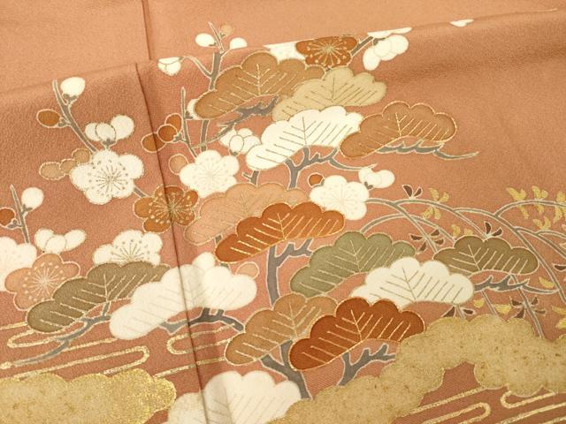 平和屋着物●訪問着　駒刺繍　吉祥松文　正絹　逸品　AABK0107ck