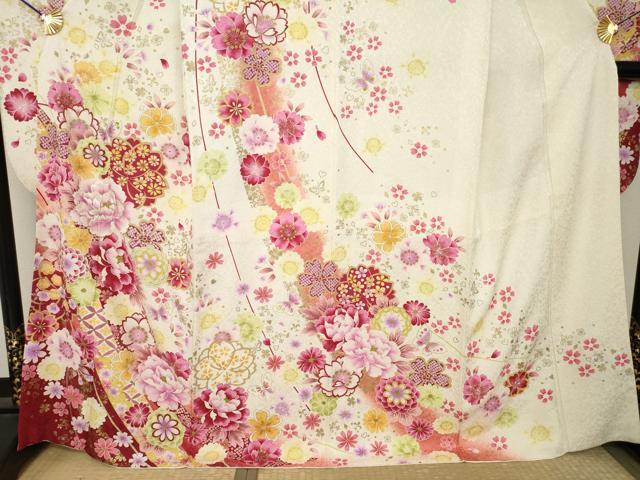 平和屋着物●豪華振袖　刺繍　花蝶文　暈し染め　正絹　逸品　AABK0108ck