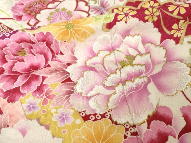 平和屋着物●豪華振袖　刺繍　花蝶文　暈し染め　正絹　逸品　AABK0108ck