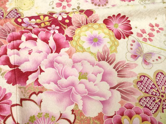 平和屋着物●豪華振袖　刺繍　花蝶文　暈し染め　正絹　逸品　AABK0108ck
