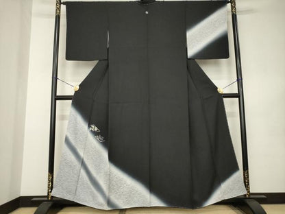 平和屋着物●訪問着　花菱文　暈し染め　黒地　正絹　逸品　AABK0109ck