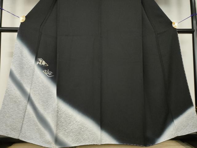 平和屋着物●訪問着　花菱文　暈し染め　黒地　正絹　逸品　AABK0109ck