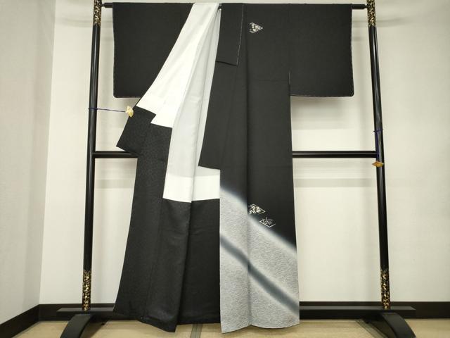 平和屋着物●訪問着　花菱文　暈し染め　黒地　正絹　逸品　AABK0109ck