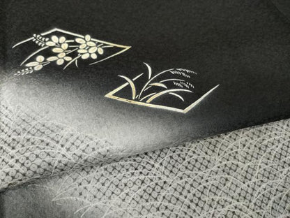 平和屋着物●訪問着　花菱文　暈し染め　黒地　正絹　逸品　AABK0109ck
