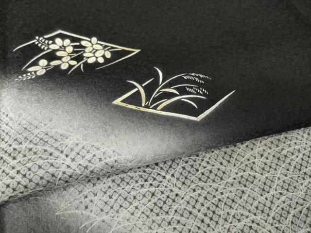 平和屋着物●訪問着　花菱文　暈し染め　黒地　正絹　逸品　AABK0109ck