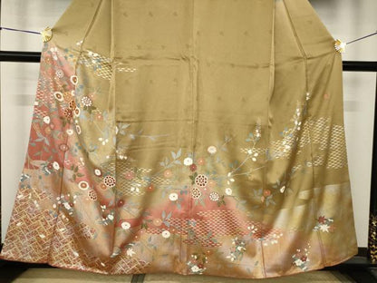 平和屋着物●訪問着　作家物　駒刺繍　草花文　暈し染め　正絹　逸品　AABK0110ck