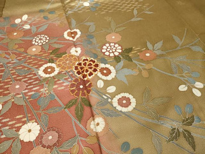 平和屋着物●訪問着　作家物　駒刺繍　草花文　暈し染め　正絹　逸品　AABK0110ck