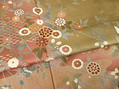 平和屋着物●訪問着　作家物　駒刺繍　草花文　暈し染め　正絹　逸品　AABK0110ck