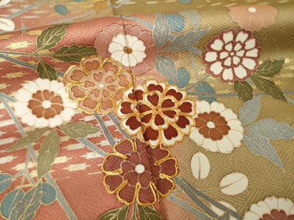 平和屋着物●訪問着　作家物　駒刺繍　草花文　暈し染め　正絹　逸品　AABK0110ck