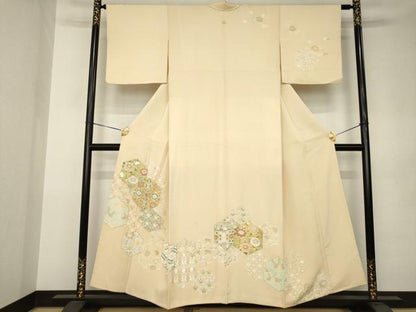 平和屋着物●訪問着　亀甲花文　正絹　逸品　AABK0112ck