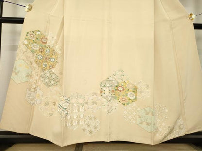 平和屋着物●訪問着　亀甲花文　正絹　逸品　AABK0112ck