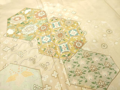 平和屋着物●訪問着　亀甲花文　正絹　逸品　AABK0112ck