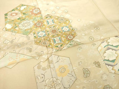 平和屋着物●訪問着　亀甲花文　正絹　逸品　AABK0112ck
