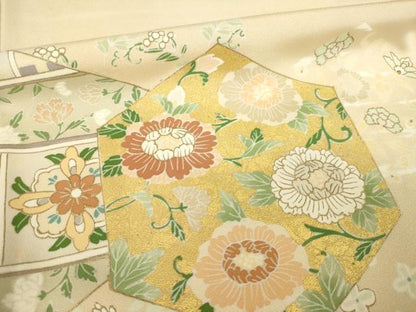 平和屋着物●訪問着　亀甲花文　正絹　逸品　AABK0112ck