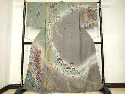 平和屋着物●訪問着　舞花文　暈し染め　正絹　逸品　AABK0113ck
