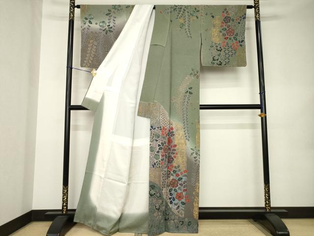 平和屋着物●訪問着　舞花文　暈し染め　正絹　逸品　AABK0113ck