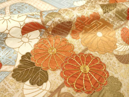 平和屋着物●豪華振袖　駒刺繍　花籬文　金彩　大丸扱い　正絹　逸品　AABK0117ck