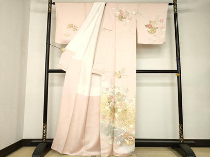 平和屋着物●訪問着　刺繍　花篭文　暈し染め　金彩　正絹　逸品　AABK0118ck