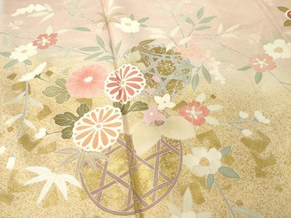 平和屋着物●訪問着　刺繍　花篭文　暈し染め　金彩　正絹　逸品　AABK0118ck