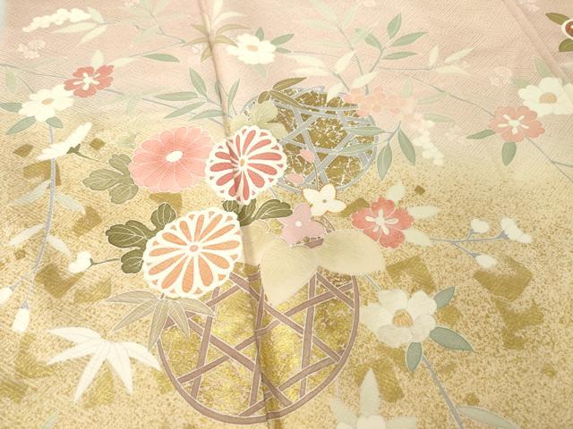 平和屋着物●訪問着　刺繍　花篭文　暈し染め　金彩　正絹　逸品　AABK0118ck