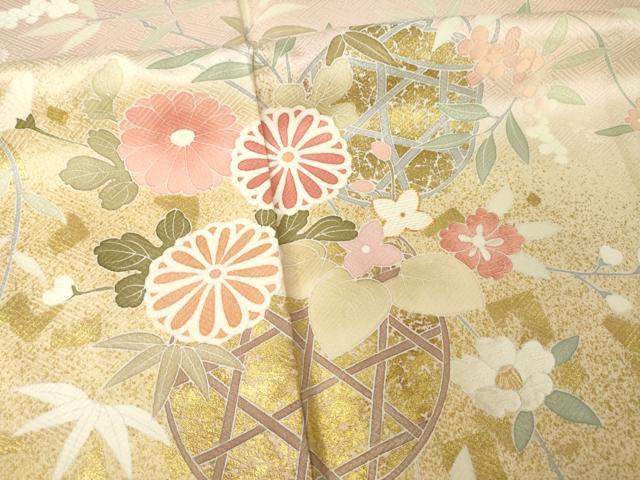 平和屋着物●訪問着　刺繍　花篭文　暈し染め　金彩　正絹　逸品　AABK0118ck