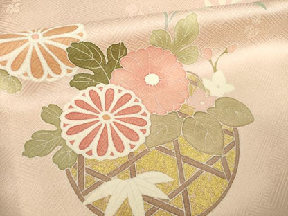 平和屋着物●訪問着　刺繍　花篭文　暈し染め　金彩　正絹　逸品　AABK0118ck