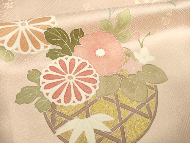 平和屋着物●訪問着　刺繍　花篭文　暈し染め　金彩　正絹　逸品　AABK0118ck