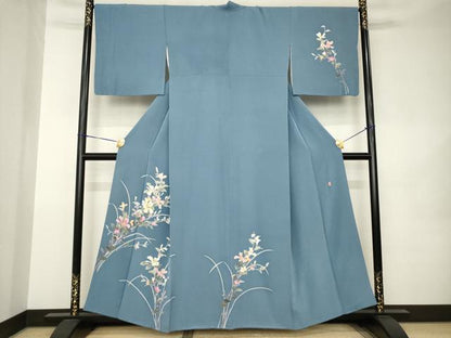 平和屋着物●本加賀友禅作家　南克治　訪問着　草花文　正絹　逸品　AABK0119ck