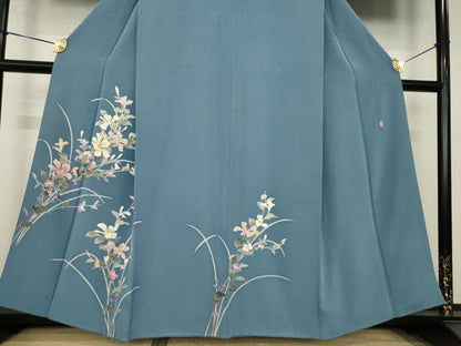 平和屋着物●本加賀友禅作家　南克治　訪問着　草花文　正絹　逸品　AABK0119ck