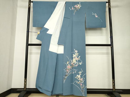 平和屋着物●本加賀友禅作家　南克治　訪問着　草花文　正絹　逸品　AABK0119ck