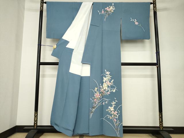 平和屋着物●本加賀友禅作家　南克治　訪問着　草花文　正絹　逸品　AABK0119ck