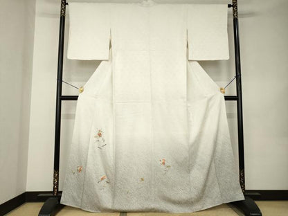 平和屋着物●色留訪問着　総絞り　刺繍　草花文　暈し染め　正絹　逸品　AABK0121ck